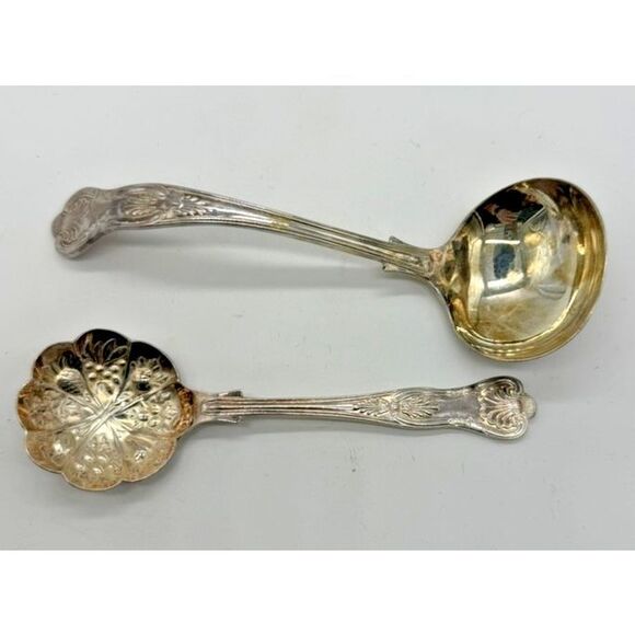 Vintage EPNS Silver‎ Plate Ladles Ornate Sheffield England Floral Repousse Set - Picture 1 of 5